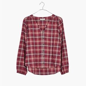Madewell V-Neck Button-Down Shirt in Stratfield Plaid, size XS